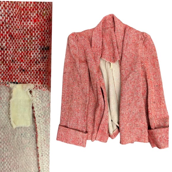 1970s Pink Flecked Tweed Open Front Jacket Boho / Women’s Medium - Picture 4 of 4